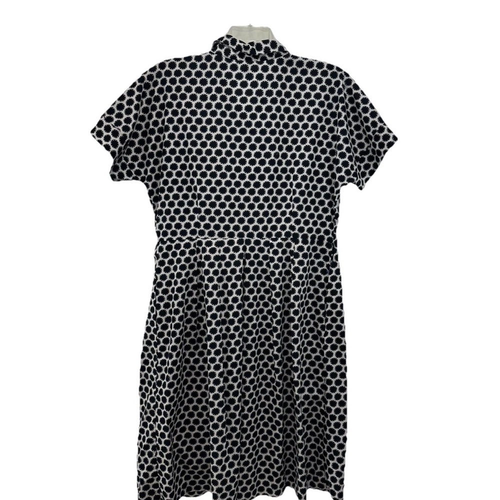 Talbots Shirt Dress Womens 16 Black Ivory Dot Print Short Sleeve Pockets - Picture 2 of 11